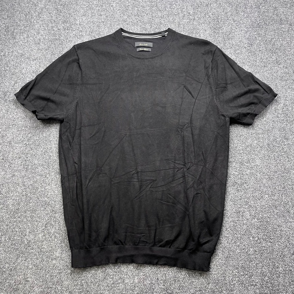 Porter & Ash Viscose Blend Knit Minimalist Black Short Sleeve Sweater